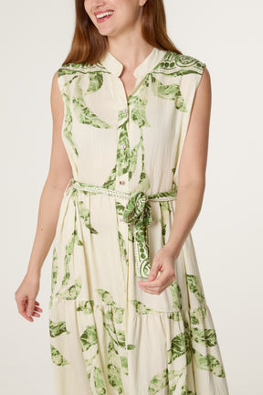 Detailed Leaf Button & Belt Dress