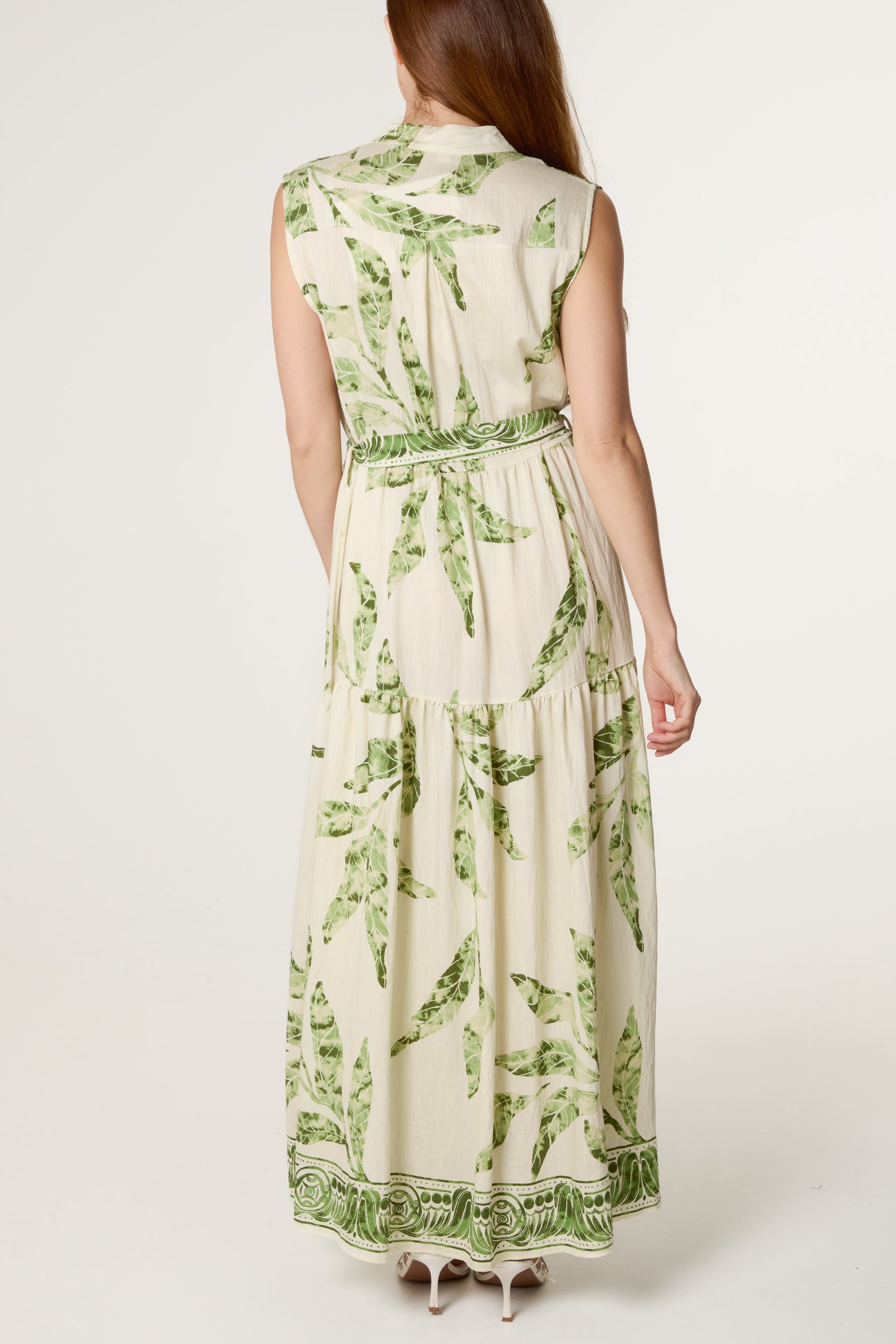 Detailed Leaf Button & Belt Dress