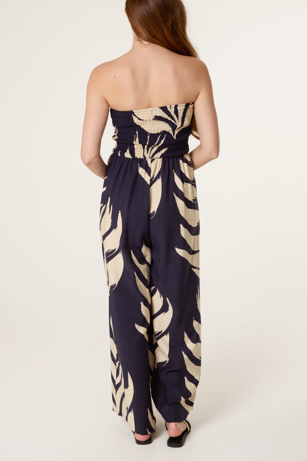 Bandeau Tassel Leaf Print Jumpsuit
