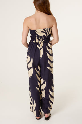Bandeau Tassel Leaf Print Jumpsuit