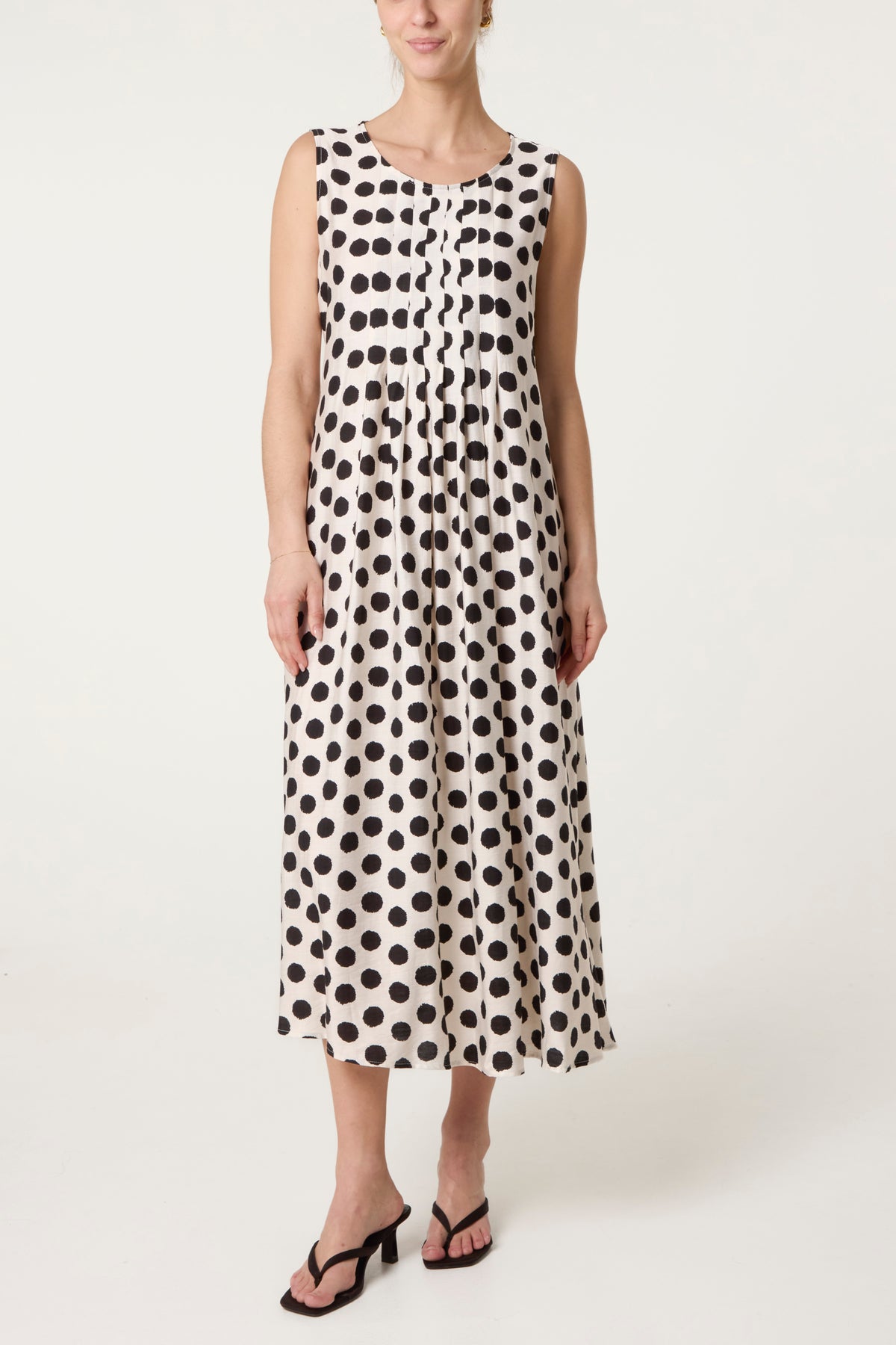 Polka Dot Sleeveless Midi Dress