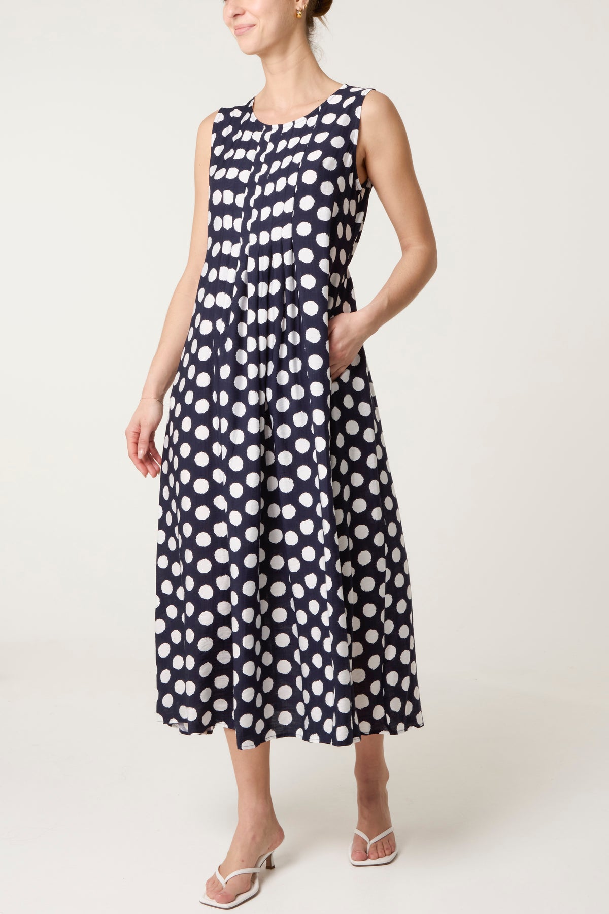 Polka Dot Sleeveless Midi Dress