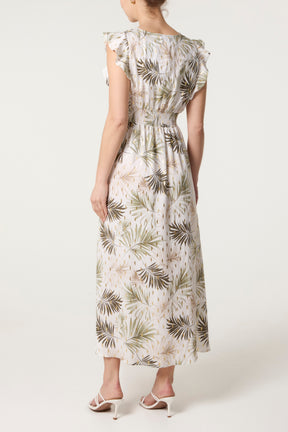 Metallic Detail Shirred Leaf Dress