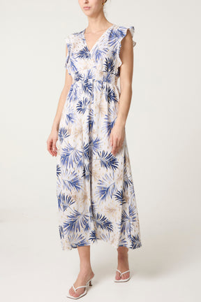 Metallic Detail Shirred Leaf Dress