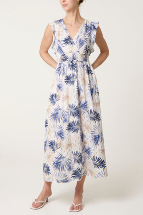 Metallic Detail Shirred Leaf Dress