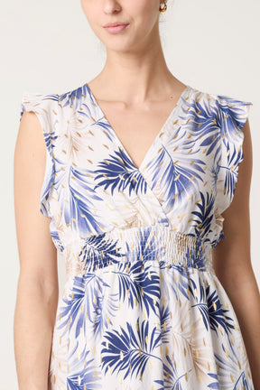 Metallic Detail Shirred Leaf Dress