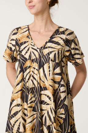 Tropical Leaf Print Smock Dress