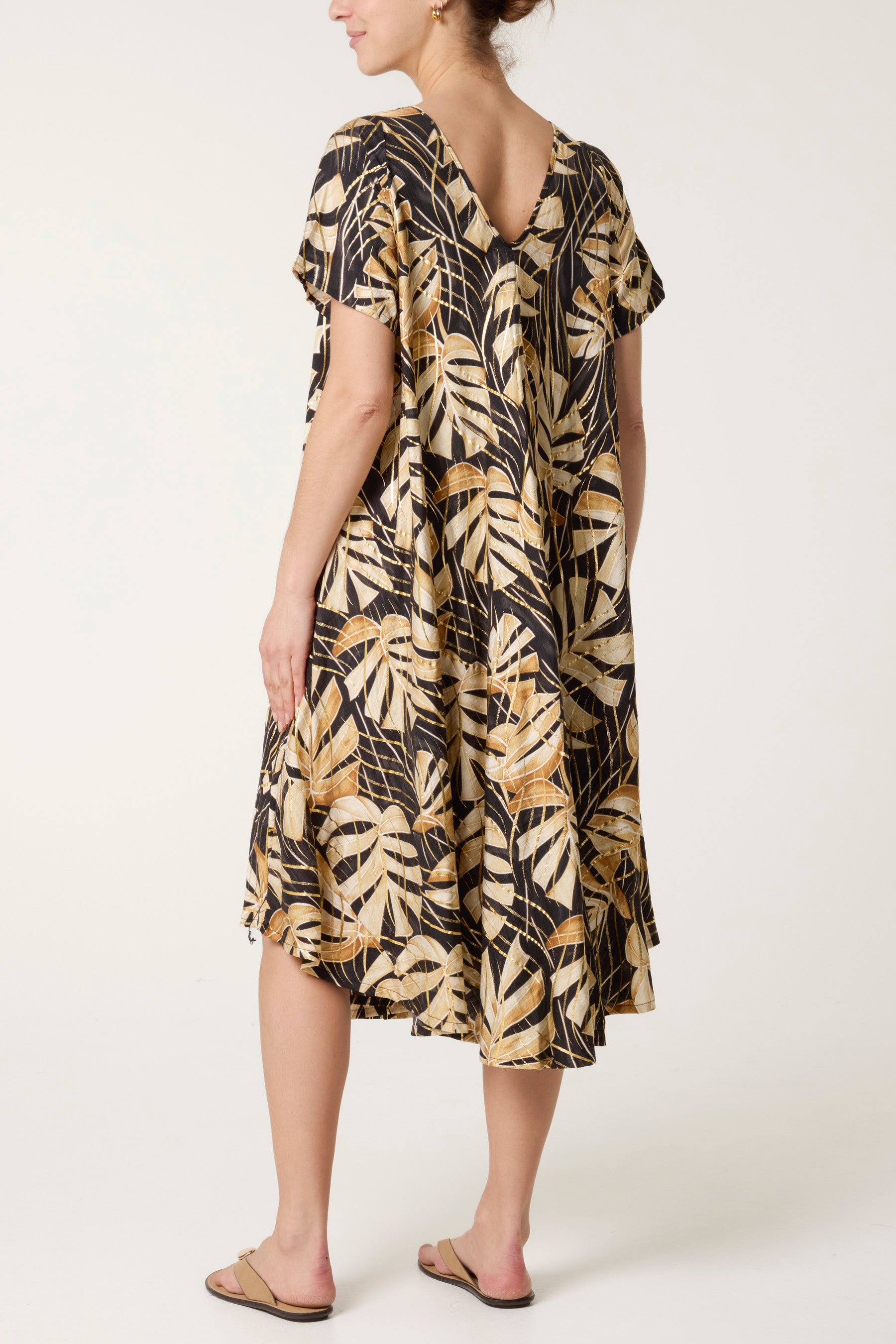 Tropical Leaf Print Smock Dress