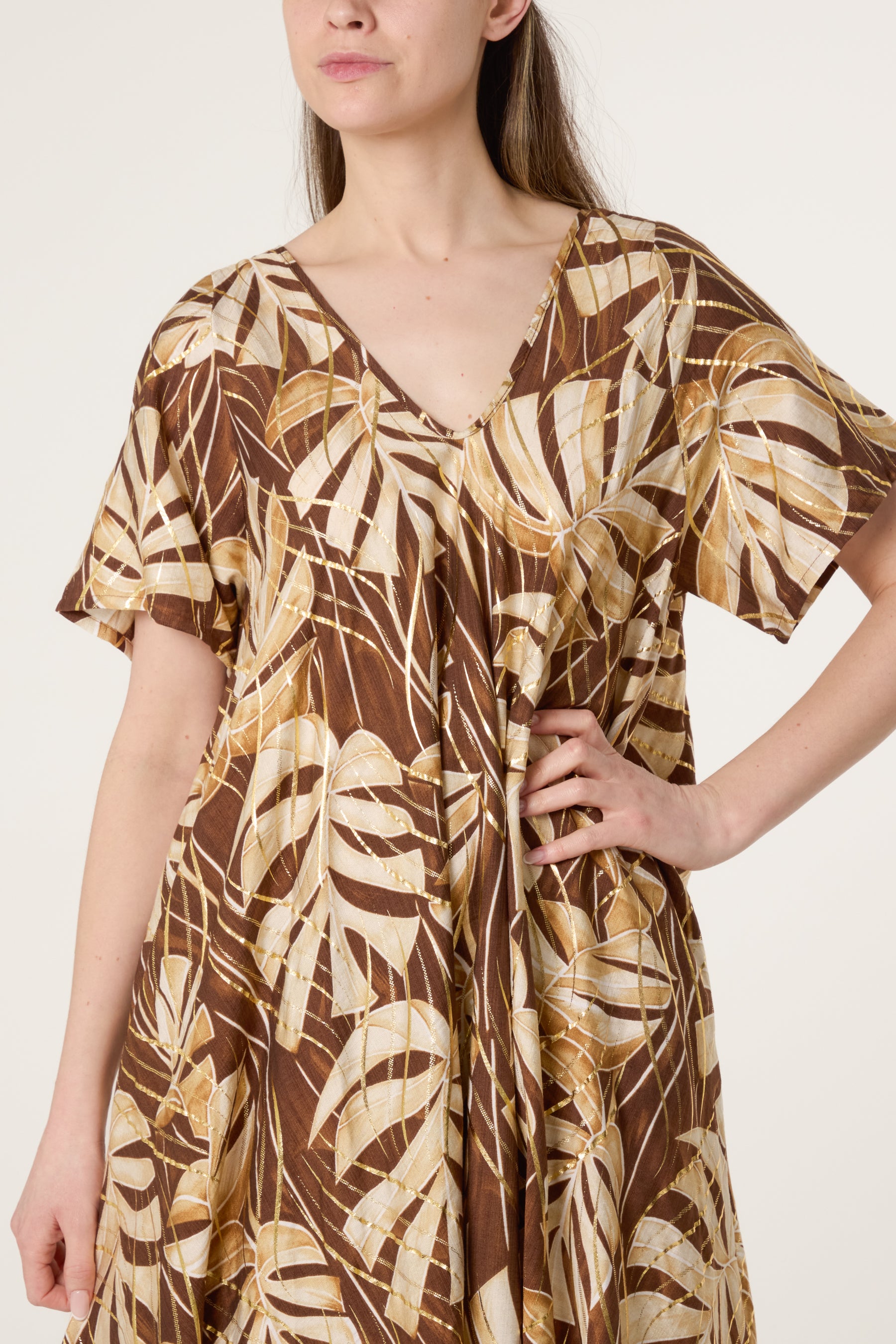 Tropical Leaf Print Smock Dress