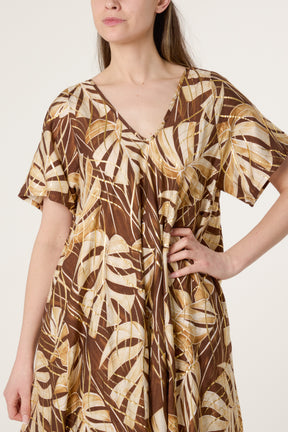 Tropical Leaf Print Smock Dress