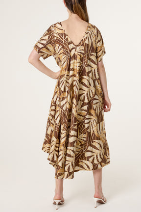 Tropical Leaf Print Smock Dress