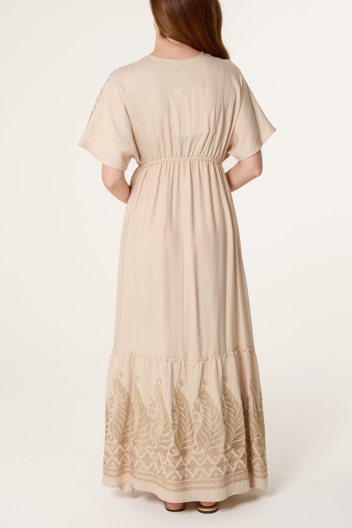 Leaf Embroidery Tassel Maxi Dress