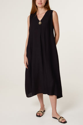 Gold Button V Tunic Dress