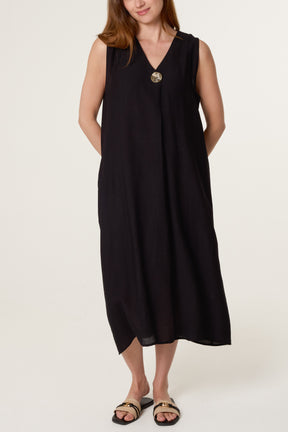 Gold Button V Tunic Dress