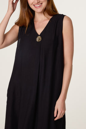 Gold Button V Tunic Dress