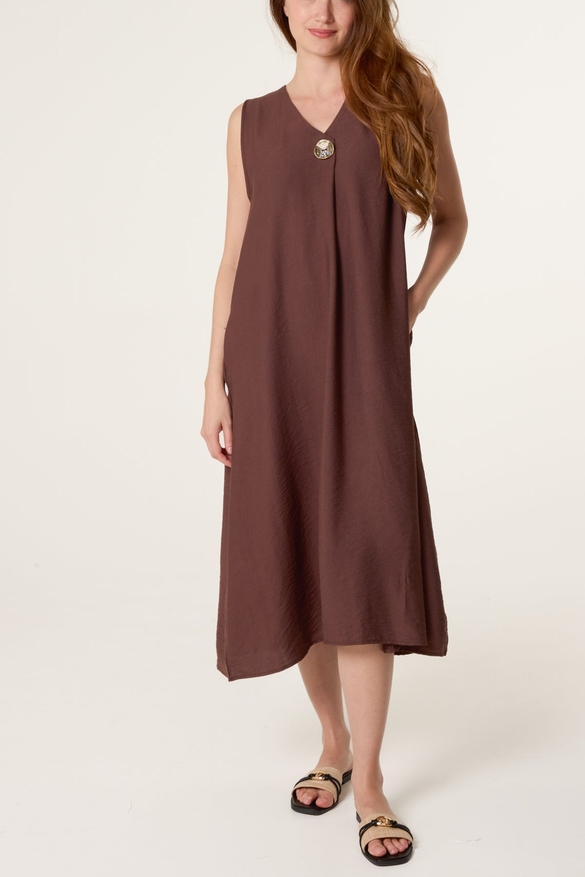 Gold Button V Tunic Dress