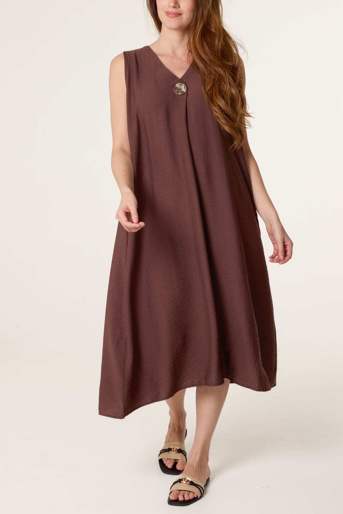 Gold Button V Tunic Dress
