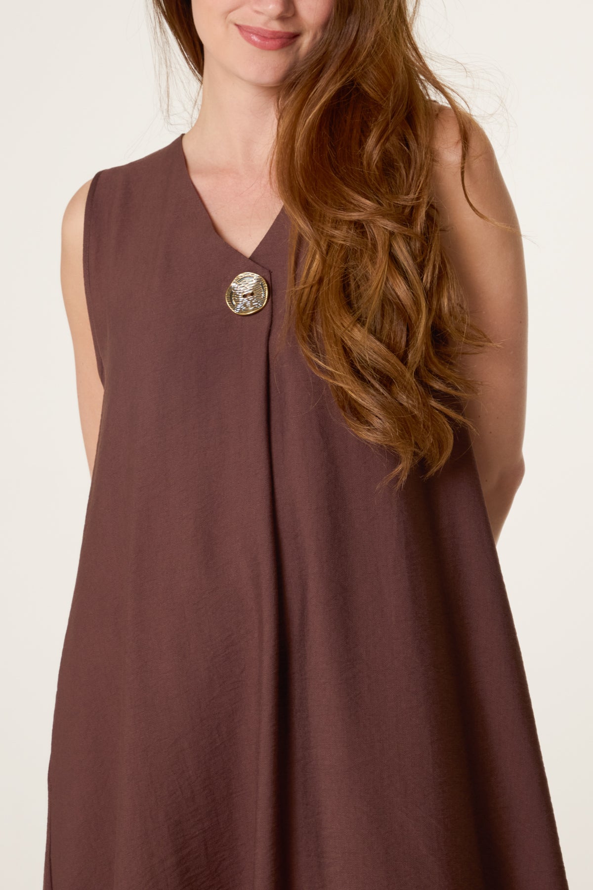 Gold Button V Tunic Dress
