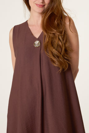 Gold Button V Tunic Dress