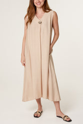 Gold Button V Tunic Dress