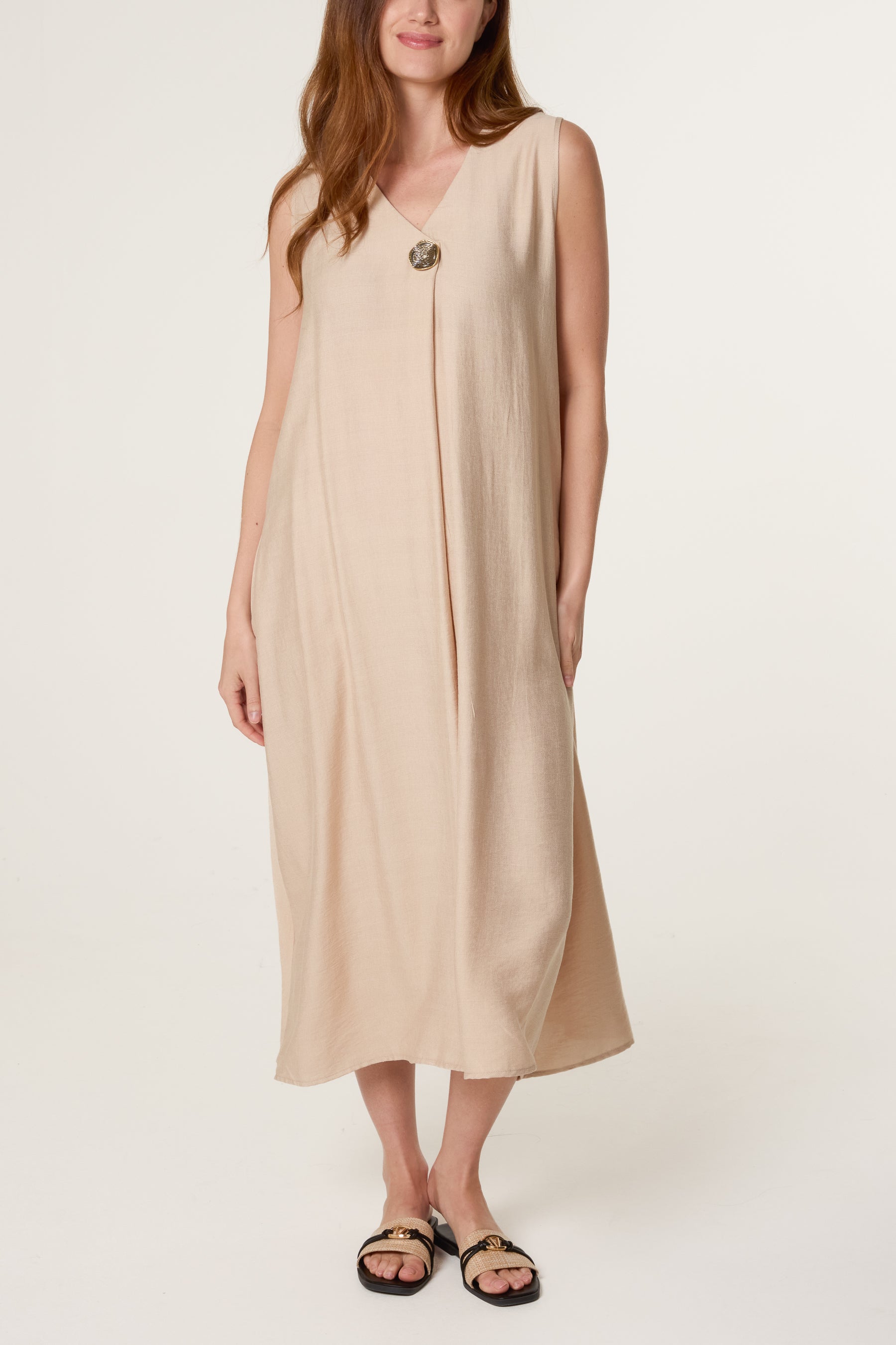Gold Button V Tunic Dress