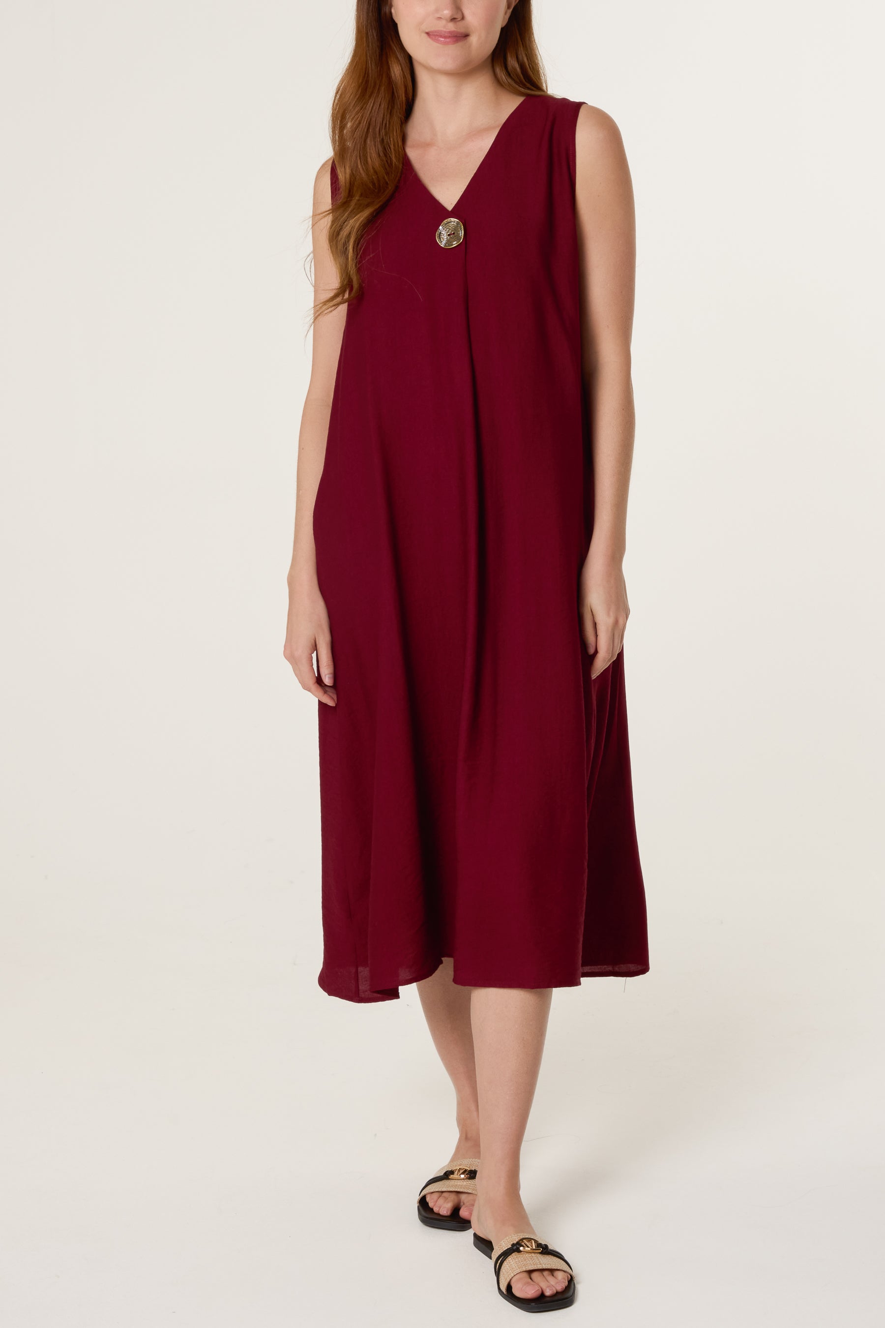 Gold Button V Tunic Dress