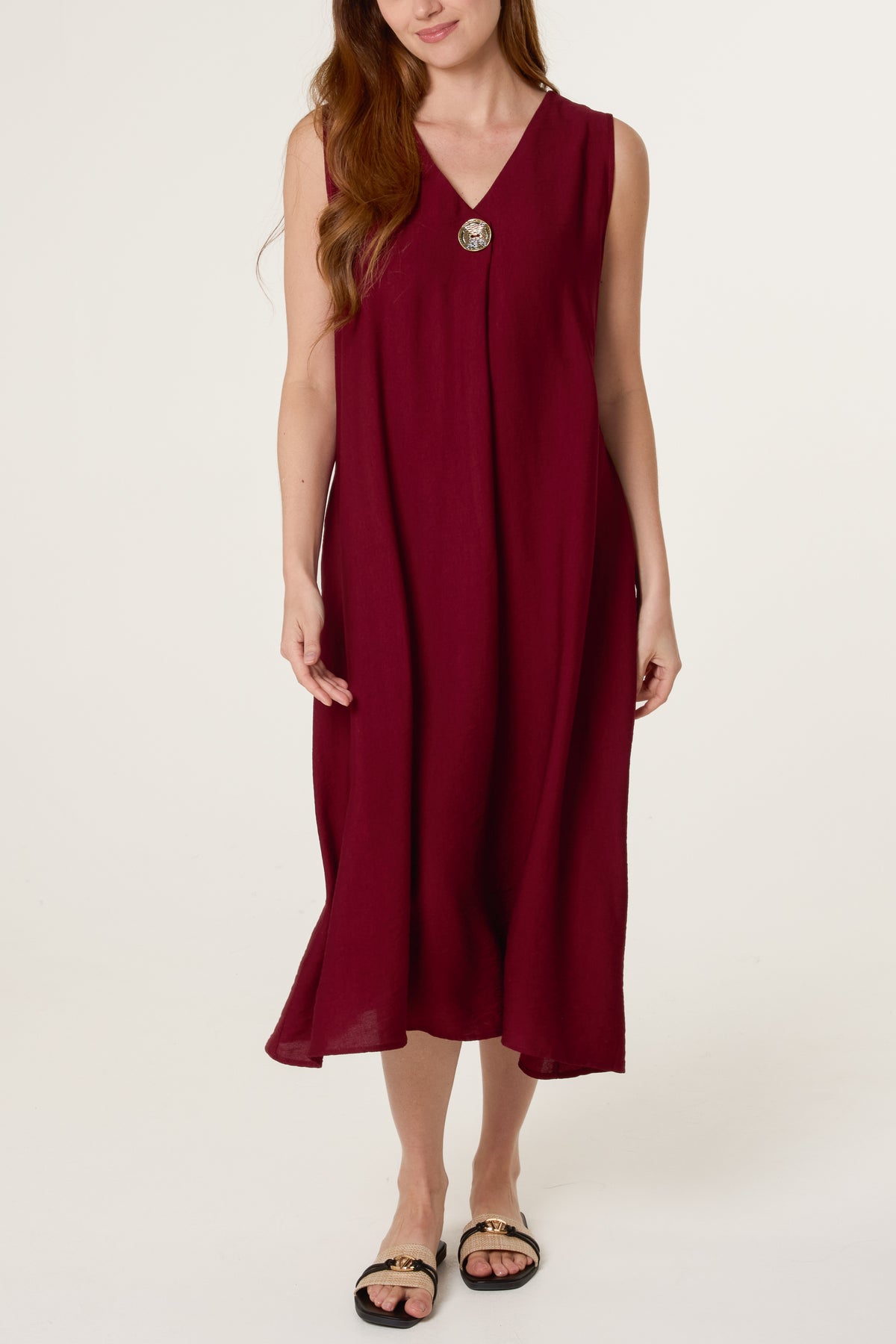 Gold Button V Tunic Dress