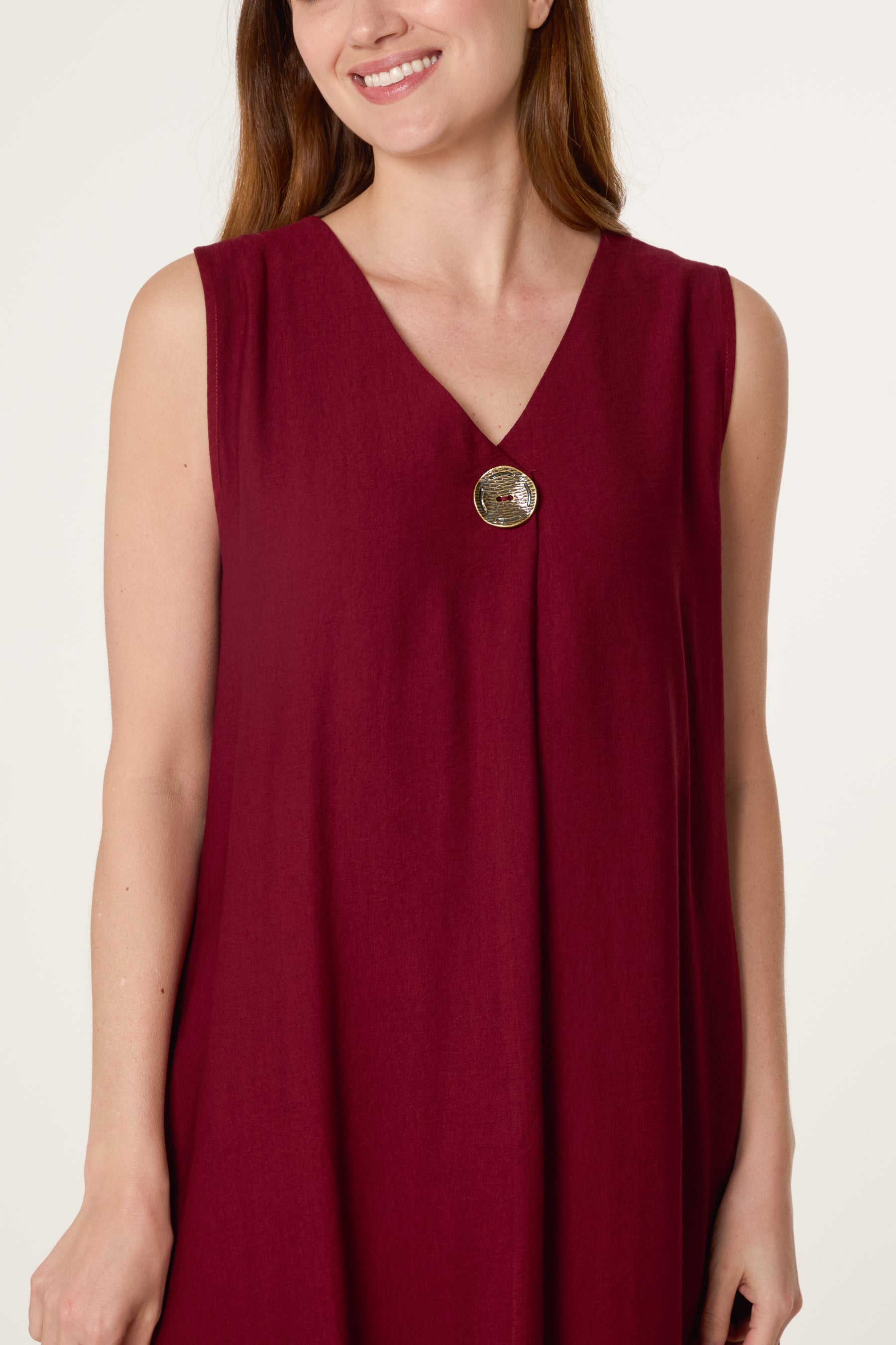 Gold Button V Tunic Dress