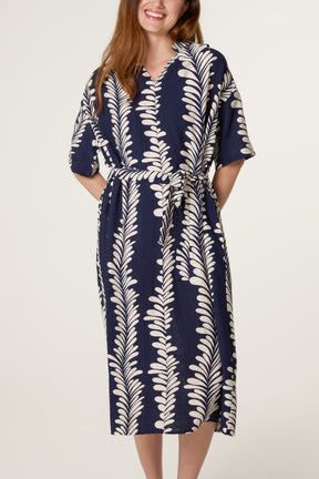 Leaf Vines Belted Dress