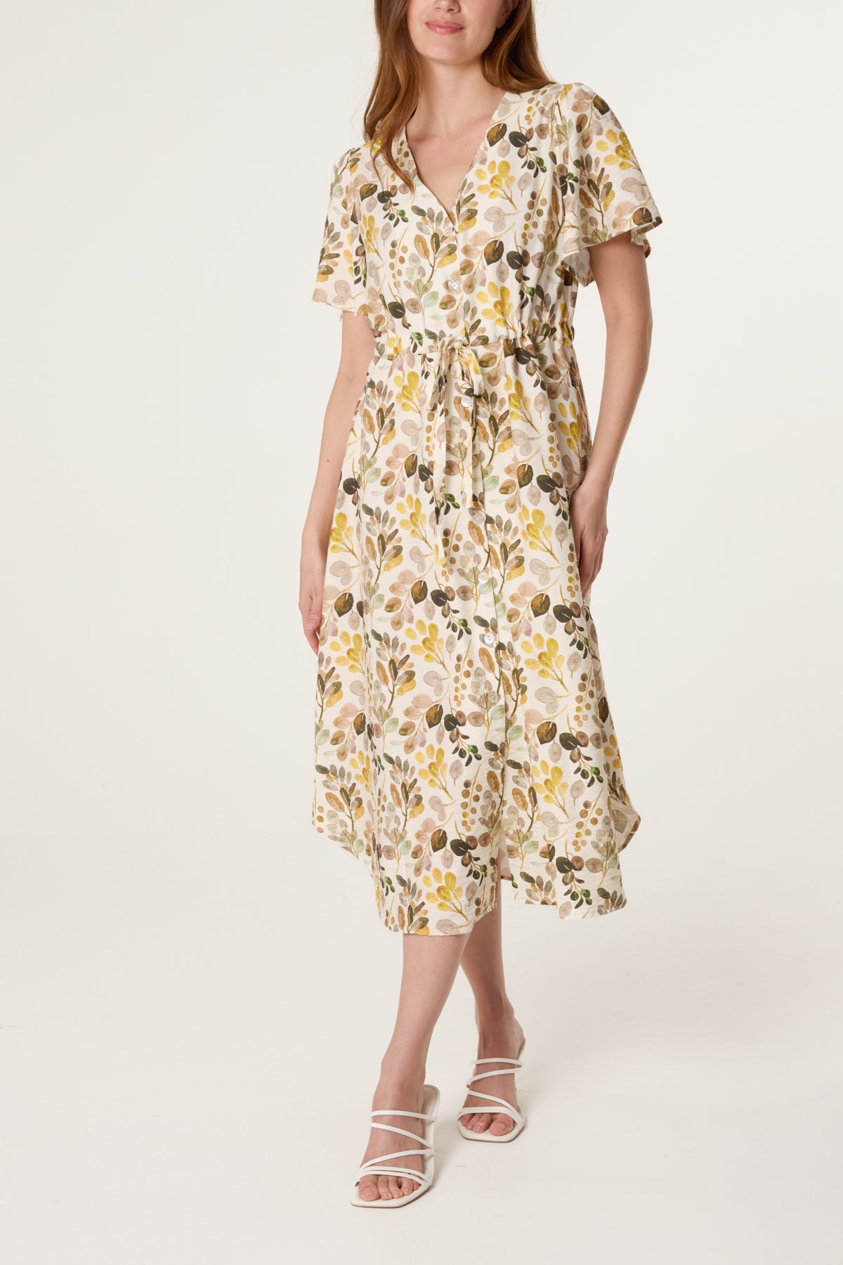 Water Colour Leaf Button Dress