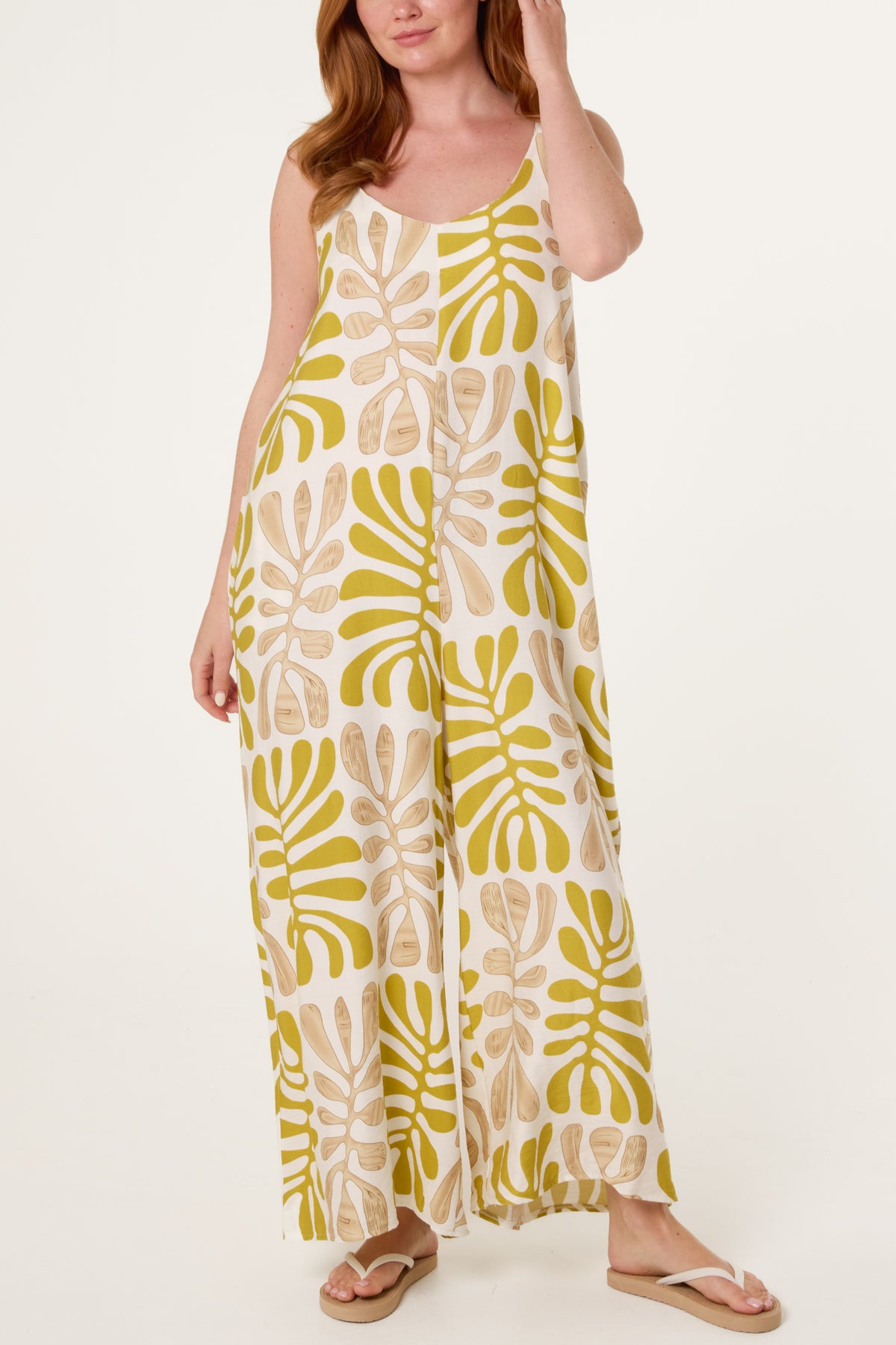 Abstract Leaf Printed Wide Jumpsuit