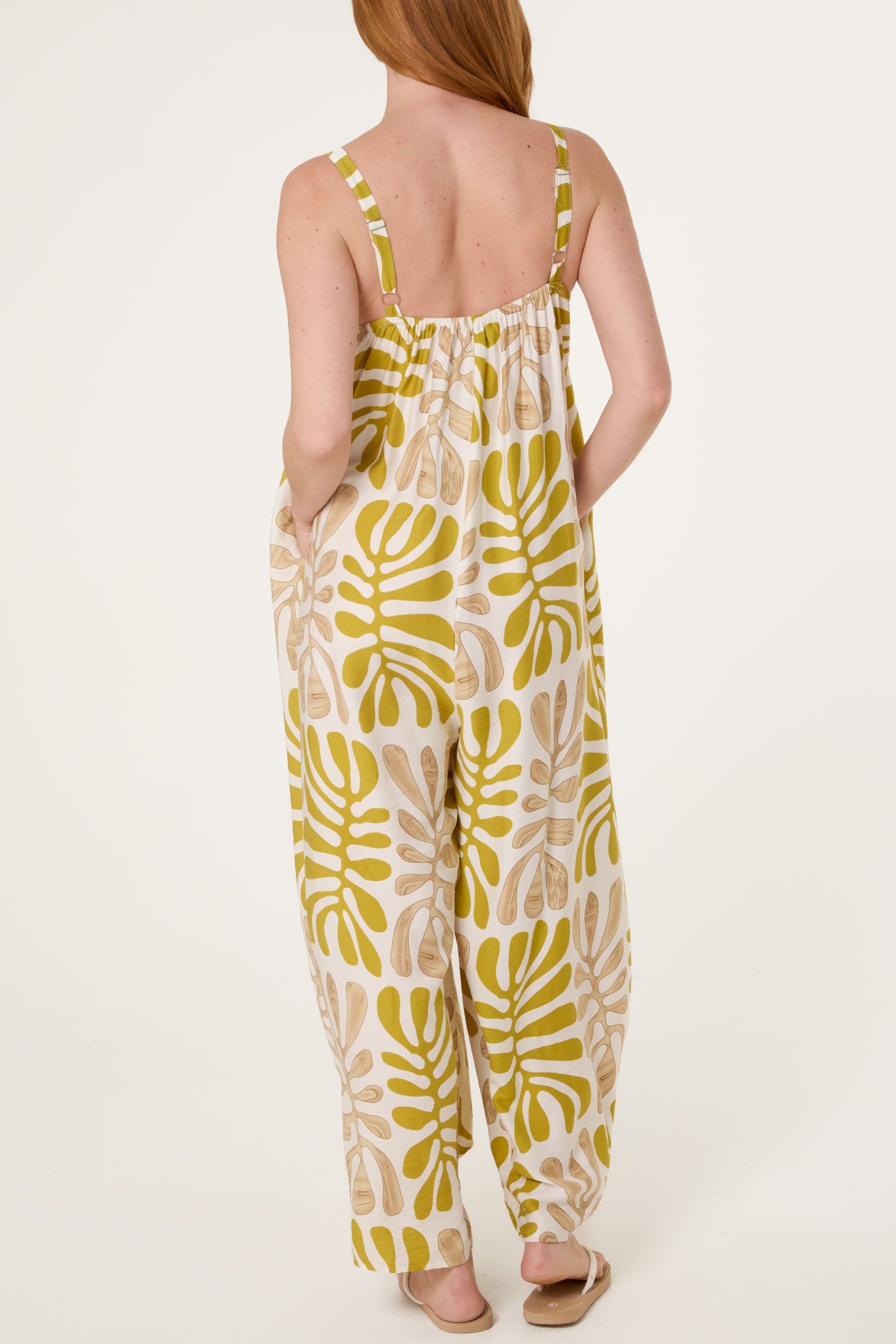 Abstract Leaf Printed Wide Jumpsuit