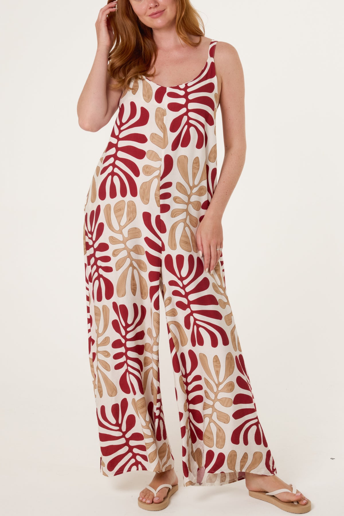 Abstract Leaf Printed Wide Jumpsuit