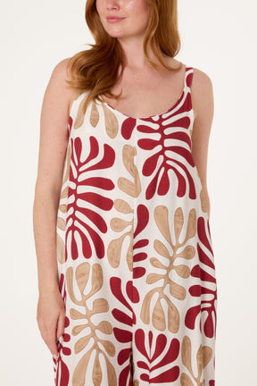 Abstract Leaf Printed Wide Jumpsuit