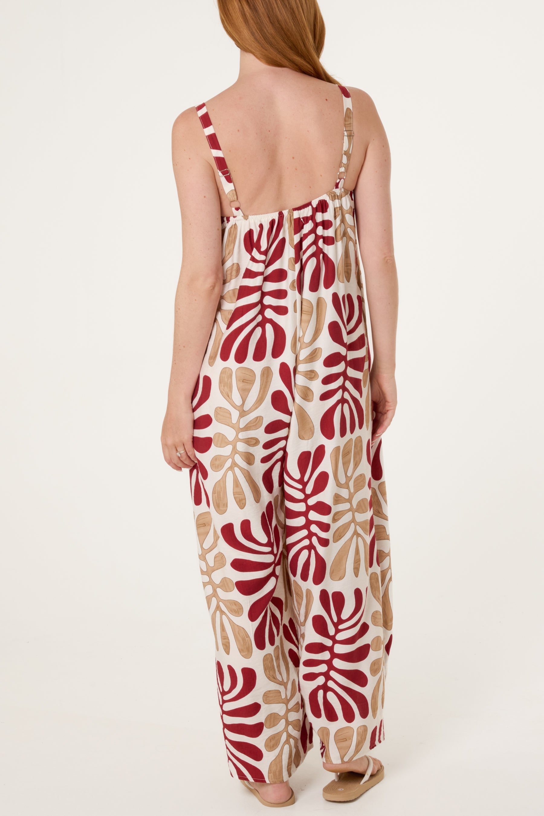 Abstract Leaf Printed Wide Jumpsuit