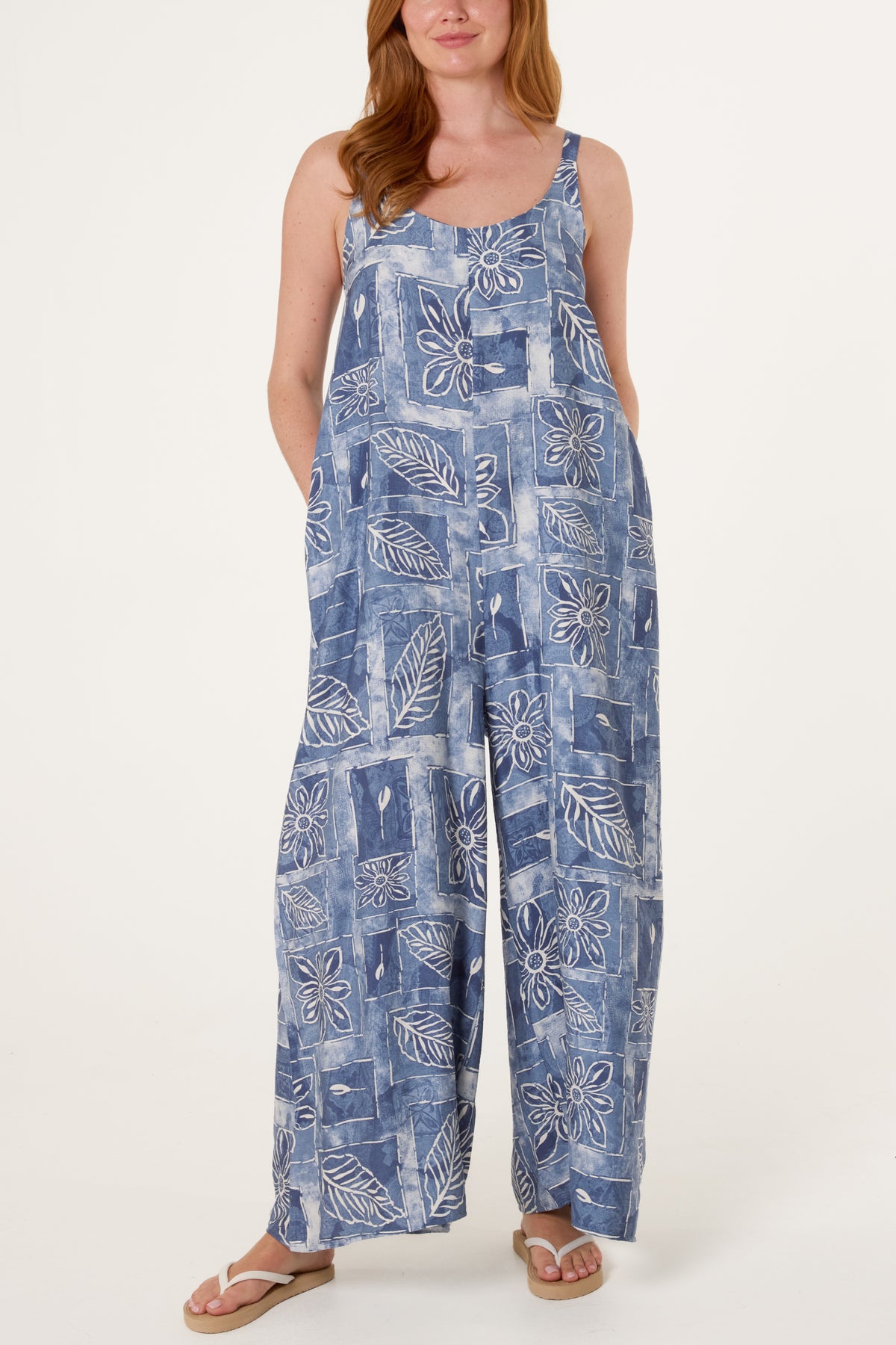 Floral & Leaf Print Wide-Leg Cami Jumpsuit
