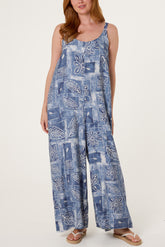 Floral & Leaf Print Wide-Leg Cami Jumpsuit