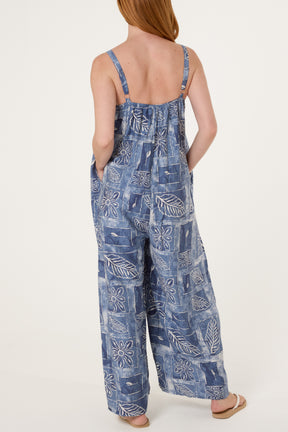 Floral & Leaf Print Wide-Leg Cami Jumpsuit