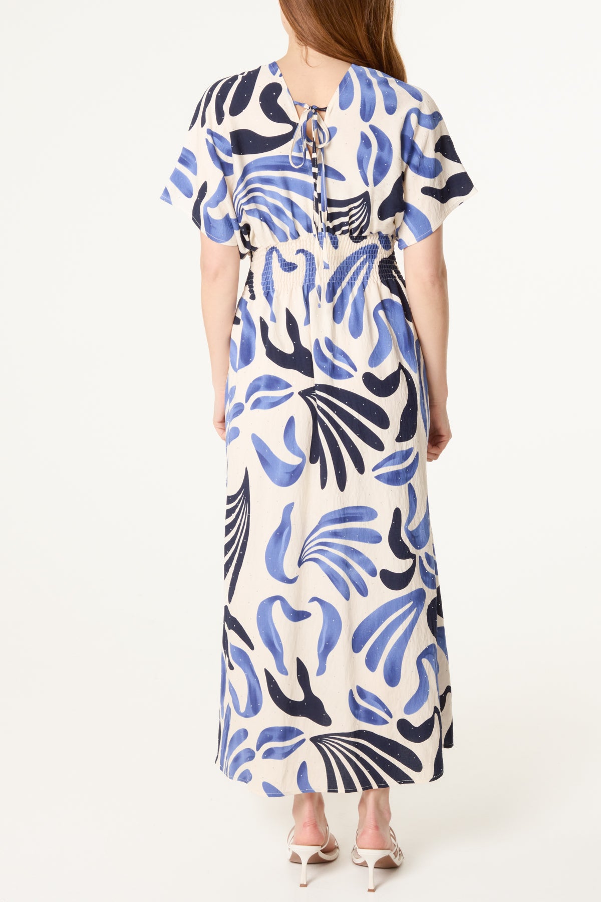 Abstract Leaf Print Embellished Dress