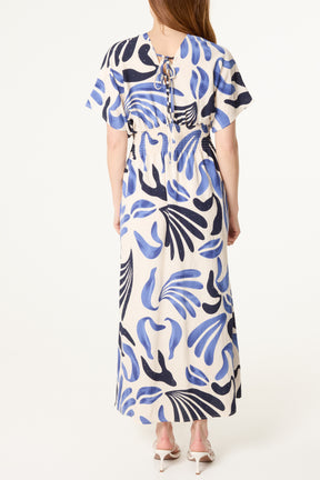 Abstract Leaf Print Embellished Dress