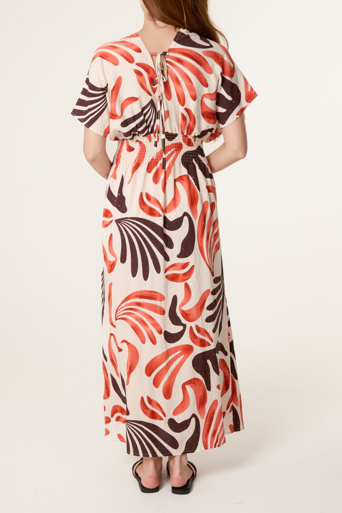 Abstract Leaf Print Embellished Dress