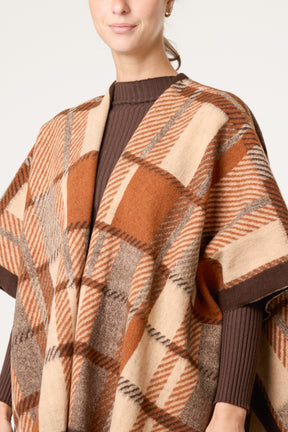 Plaid Fringe Cape Poncho