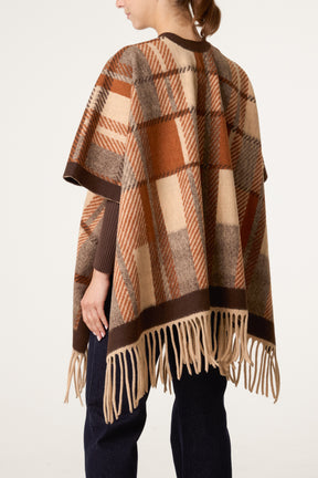 Plaid Fringe Cape Poncho