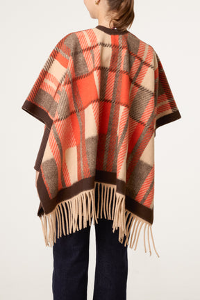 Plaid Pattern Fringed Poncho