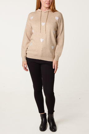 Embellished Heart Hooded Knit Jumper
