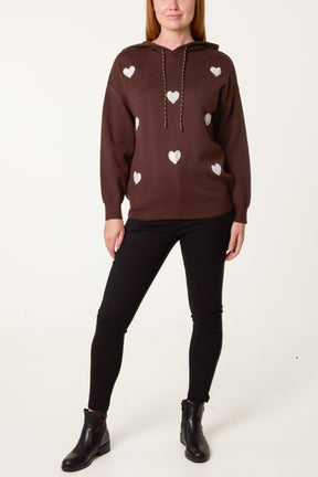 Embellished Heart Hooded Knit Jumper