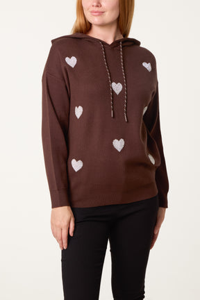 Embellished Heart Hooded Knit Jumper