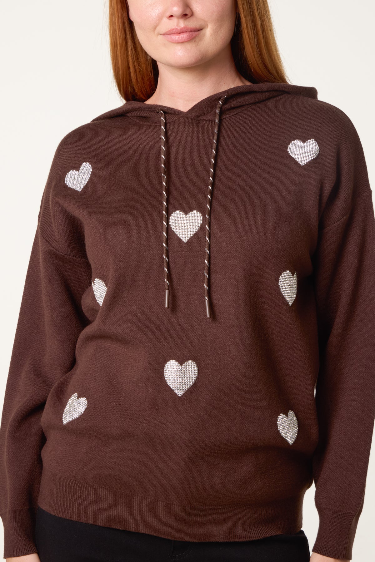 Embellished Heart Hooded Knit Jumper