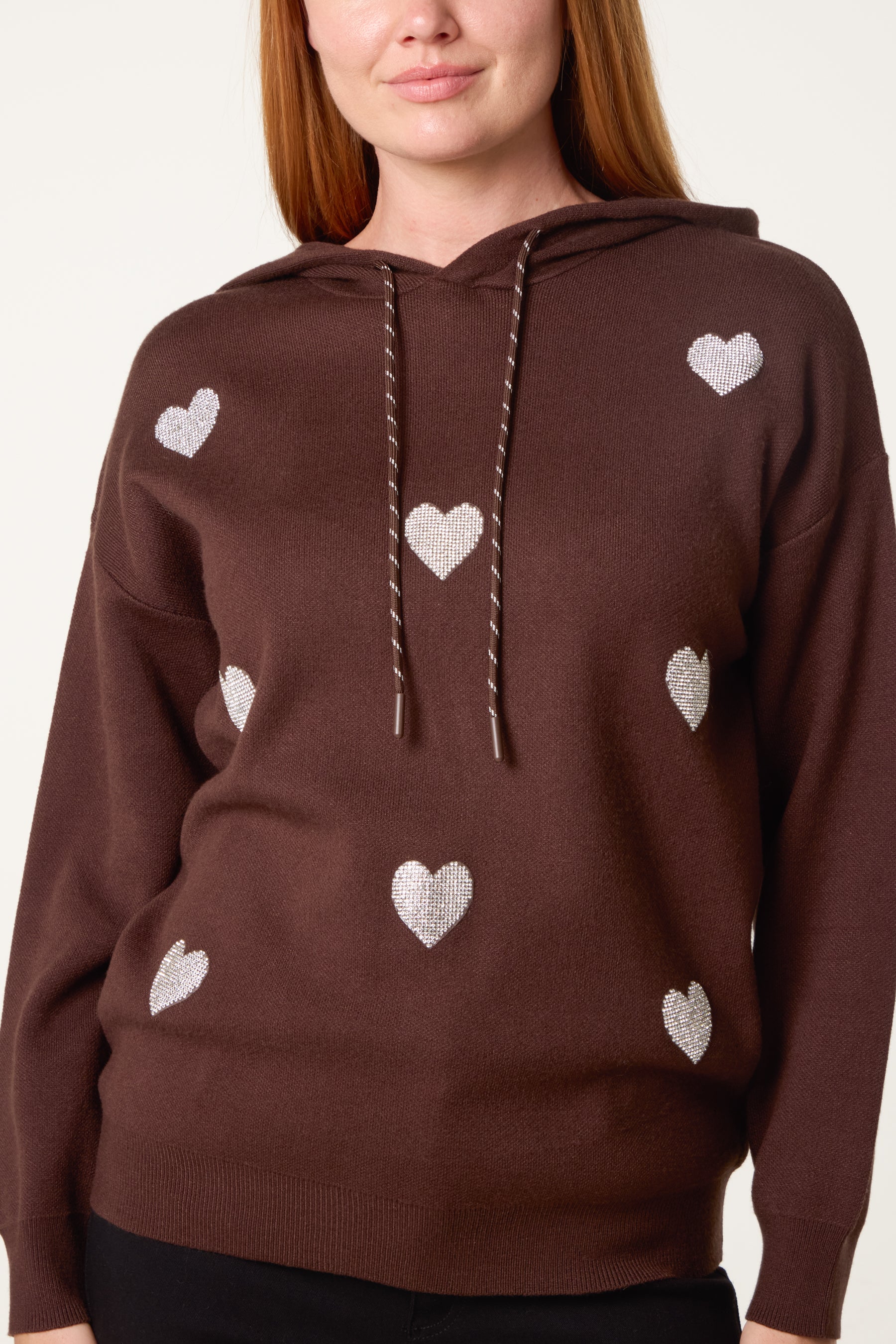 Embellished Heart Hooded Knit Jumper