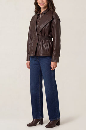 Collared Shirred Waist Jacket